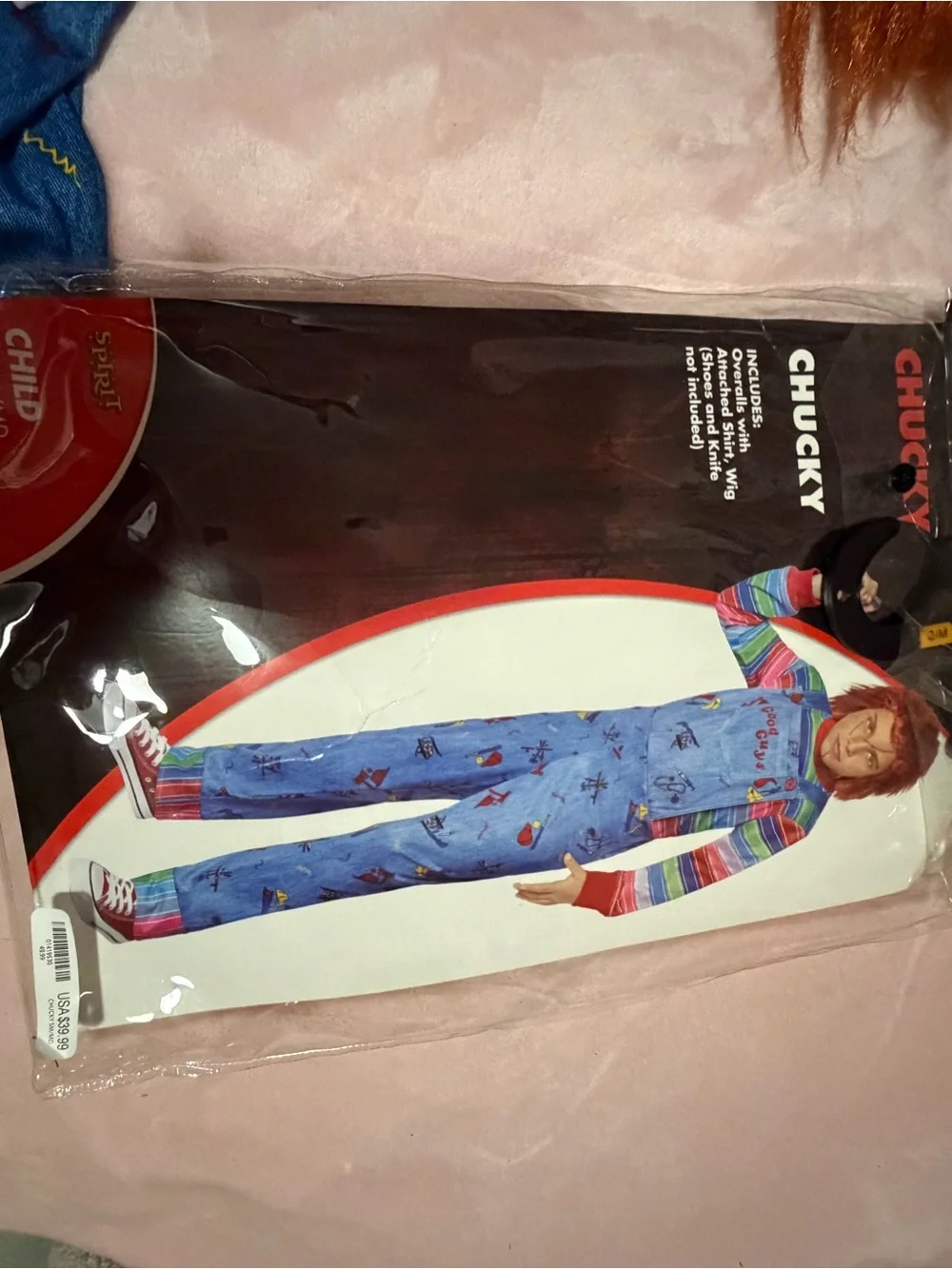 Spirit Kids Chucky Costume Blue Red Multi-Color Overalls with Wig - Picture 3 of 5